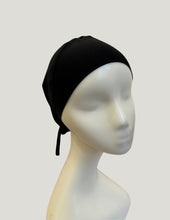 Load image into Gallery viewer, Black Satin Lined-Tie-back Cap